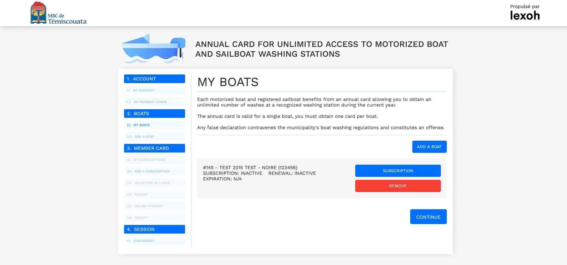 Client portal boats screen