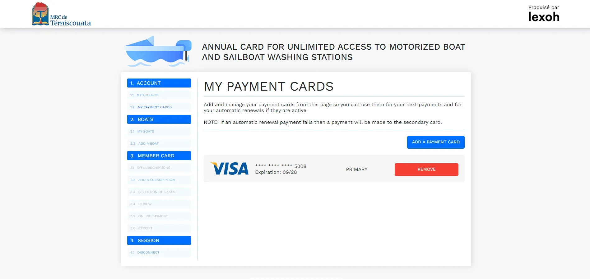 Client portal credit cards management