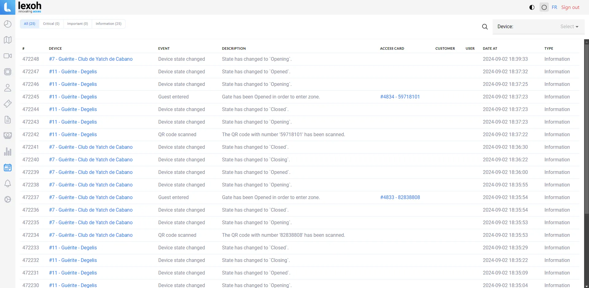 Lexoh Security Center - Detailed events log