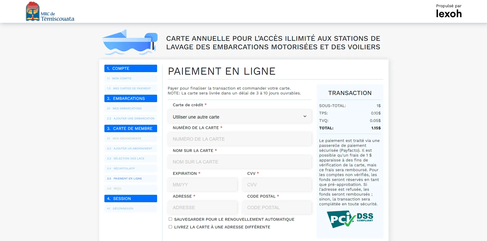 écran portail client paiement sécurisé