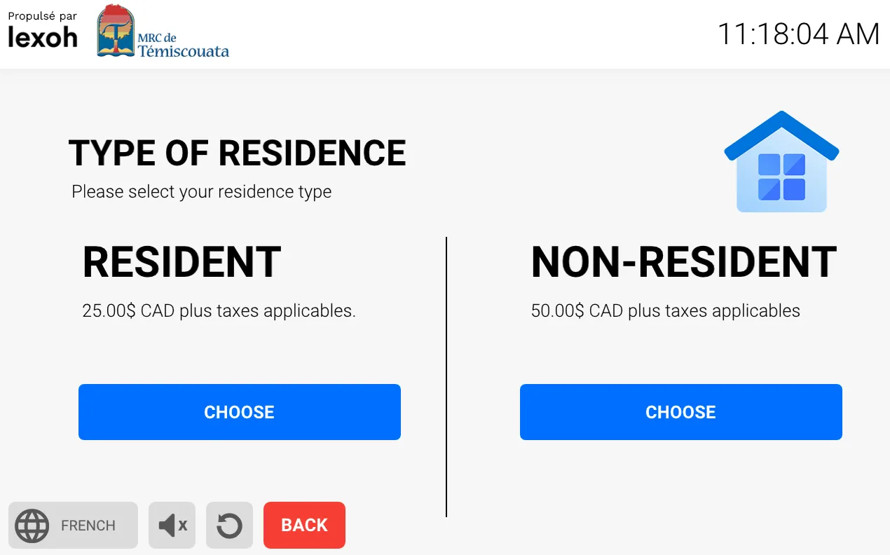 Residence selection screen