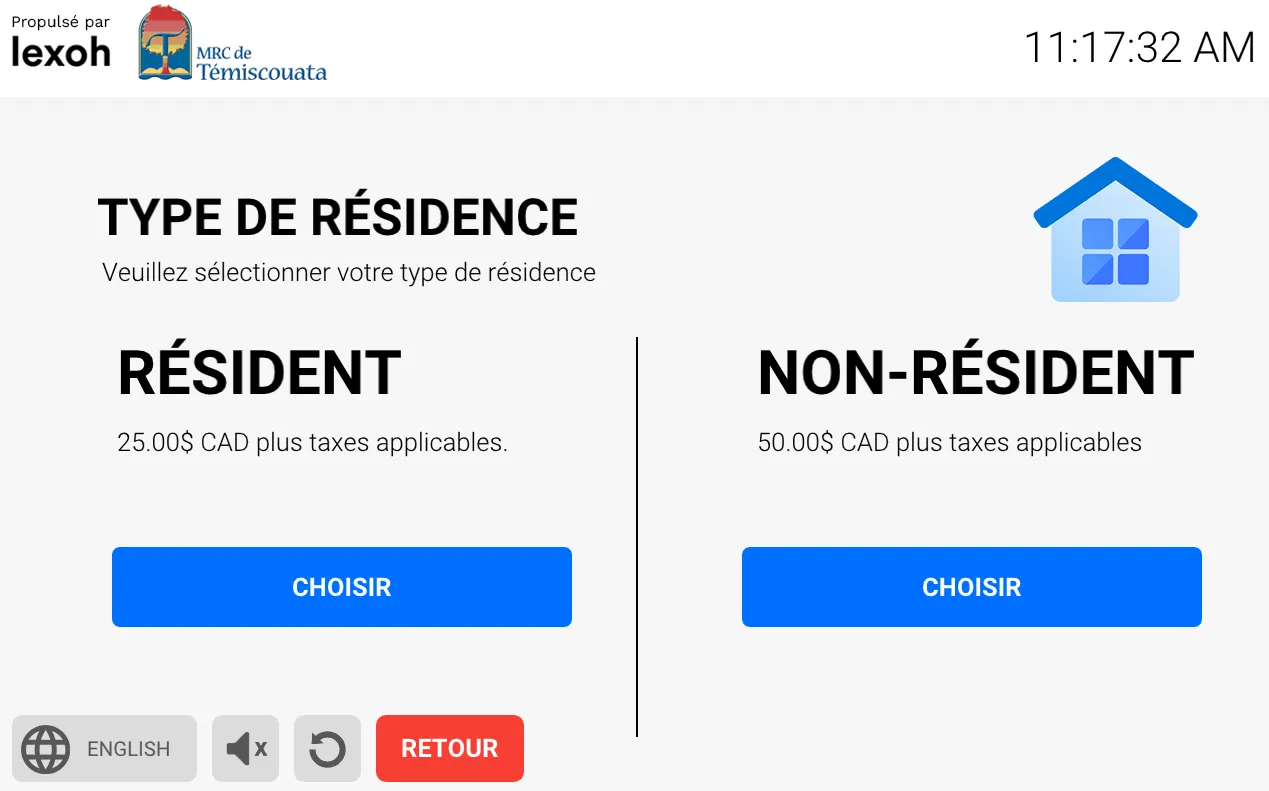 Écran choix du type de résidence