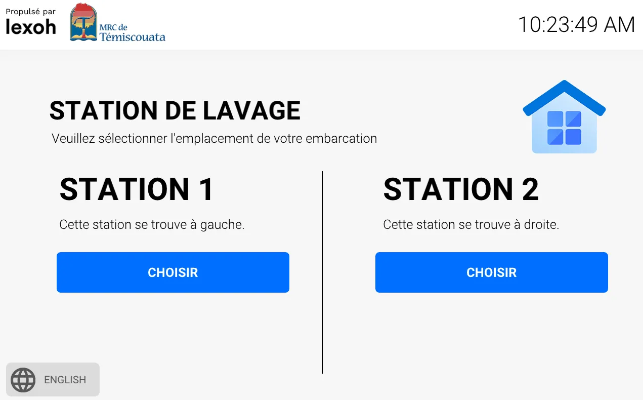 Écran choix de la station de lavage