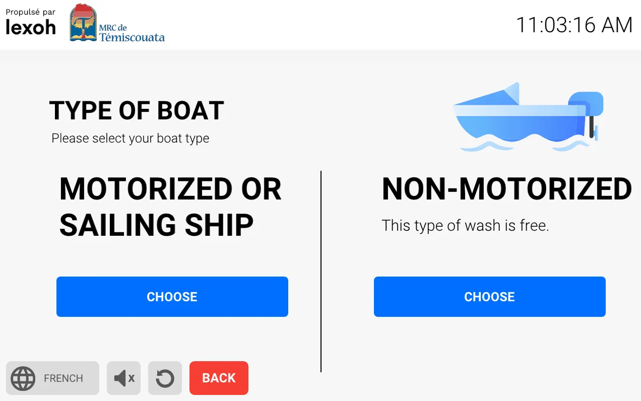 Boat type selection screen